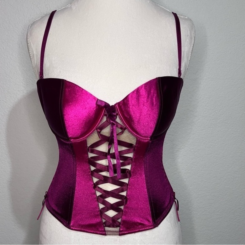 Satin Magenta & Fuchsia Push Up Corset Small